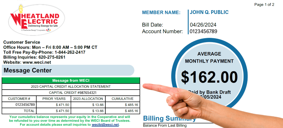 2023 Capital Credit Allocations Statement on Bill