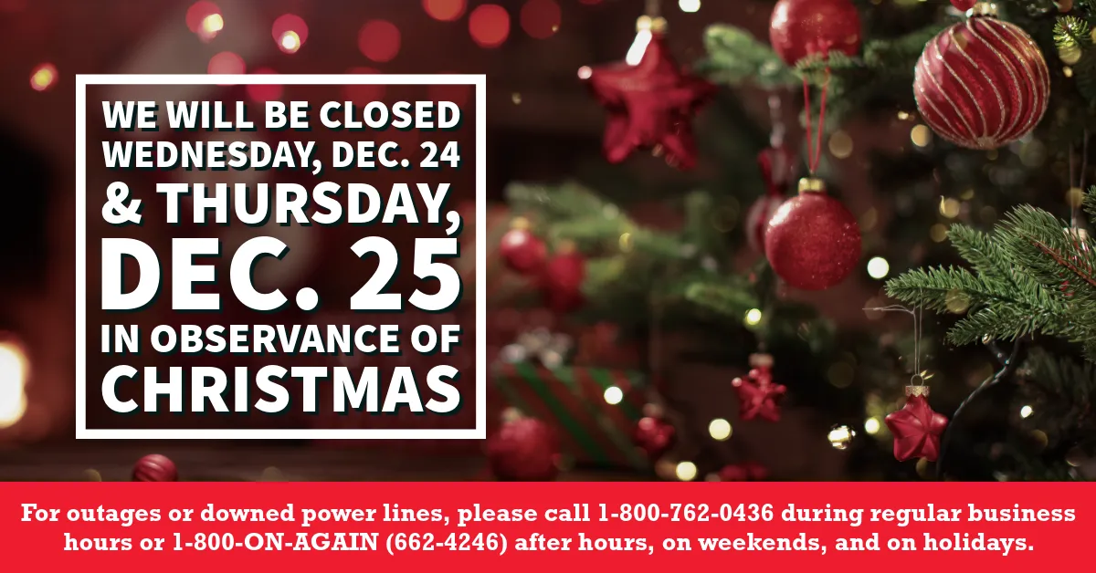Closed for Christmas Dec. 24 and 25